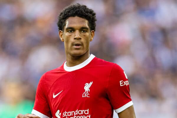 KARLSRUHE, GERMANY - Wednesday, July 19, 2023: Liverpool's Jarell Quansah during a pre-season friendly match between Karlsruher SC and Liverpool FC at the Wildparkstadion. Liverpool won 4-2. (Pic by David Rawcliffe/Propaganda)