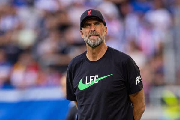 KARLSRUHE, GERMANY - Wednesday, July 19, 2023: Liverpool's manager Jürgen Klopp during a pre-season friendly match between Karlsruher SC and Liverpool FC at the Wildparkstadion. Liverpool won 4-2. (Pic by David Rawcliffe/Propaganda)