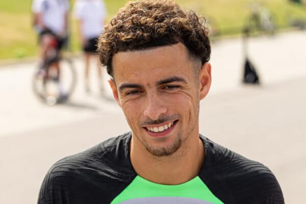 DONESCHINGEN, GERMANY - Sunday, July 23, 2023: Liverpool's Curtis Jones meets supporters before a pre-season training session at their camp in Germany. (Pic by David Rawcliffe/Propaganda)