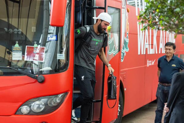 SINGAPORE - Friday, July 28, 2023: Liverpool's goalkeeper Alisson Becker arrives at the Ritz-Carlton Hotel in Singapore ahead of the Singapore Festival of Football pre-season tournament. (Pic by David Rawcliffe/Propaganda)