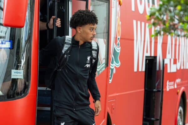 SINGAPORE - Friday, July 28, 2023: Liverpool's Calum Scanlon arrives at the Ritz-Carlton Hotel in Singapore ahead of the Singapore Festival of Football pre-season tournament. (Pic by David Rawcliffe/Propaganda)
