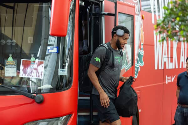 SINGAPORE - Friday, July 28, 2023: Liverpool's Joe Gomez arrives at the Ritz-Carlton Hotel in Singapore ahead of the Singapore Festival of Football pre-season tournament. (Pic by David Rawcliffe/Propaganda)