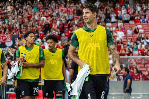 SINGAPORE - Sunday, July 30, 2023: Liverpool's substitute Dominik Szoboszlai before a pre-season friendly match between Liverpool FC and Leicester City FC at the Singapore National Stadium. (Pic by David Rawcliffe/Propaganda)