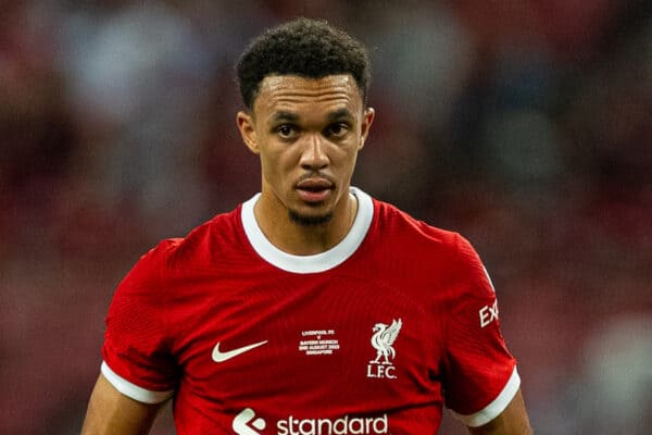 SINGAPORE - Wednesday, August 2, 2023: Liverpool's Trent Alexander-Arnold during a pre-season friendly match between Liverpool FC and FC Bayern Munich FC at the Singapore National Stadium. Bayern won 4-3. (Pic by David Rawcliffe/Propaganda)