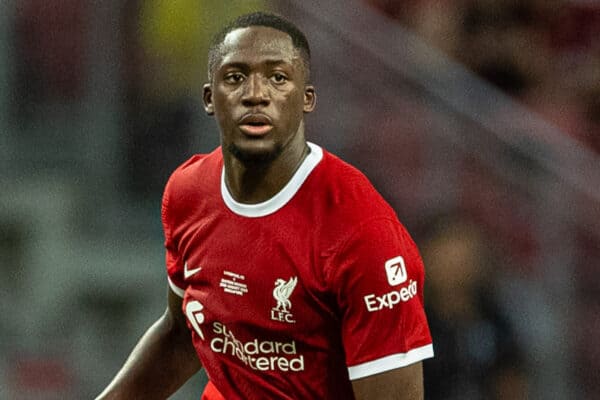 SINGAPORE - Wednesday, August 2, 2023: Liverpool's Ibrahima Konaté during a pre-season friendly match between Liverpool FC and FC Bayern Munich FC at the Singapore National Stadium. Bayern won 4-3. (Pic by David Rawcliffe/Propaganda)