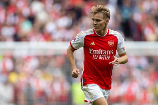 LONDON, ENGLAND - Sunday, August 6, 2023: Arsenal's captain Martin Ødegaard during the FA Community Shield match between Manchester City FC and Arsenal FC at Wembley Stadium. Arsenal won 4-1 on penalties. (Pic by David Rawcliffe/Propaganda)