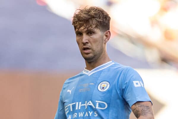 London, England – Sonntag, 6. August 2023: John Stones von Manchester City während des FA Community Shield-Spiels zwischen Manchester City und Arsenal im Wembley-Stadion.  Arsenal gewann im Elfmeterschießen mit 4:1.  (Foto von David Rawcliffe/Werbung)