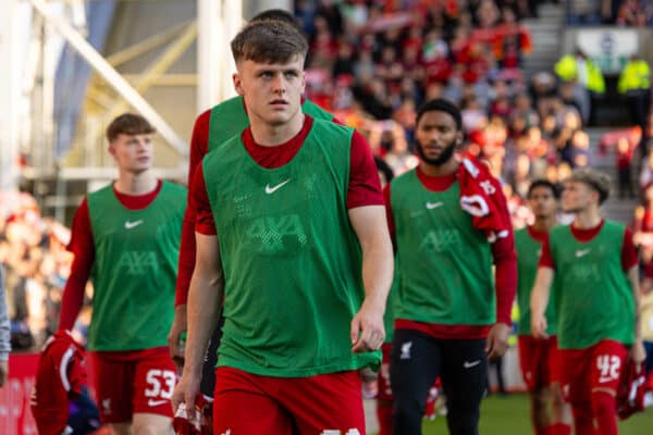 PRESTON, ENGLAND - Monday, August 7, 2023: Liverpool's substitute Ben Doak beofre during a pre-season friendly match between Liverpool FC and SV Darmstadt 98 at Deepdale. Liverpool won 3-1. (Pic by David Rawcliffe/Propaganda)