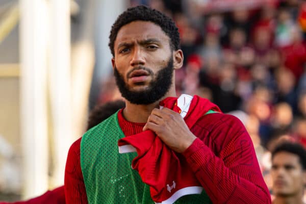 PRESTON, ENGLAND - Monday, August 7, 2023: Liverpool's Joe Gomez beofre during a pre-season friendly match between Liverpool FC and SV Darmstadt 98 at Deepdale. Liverpool won 3-1. (Pic by David Rawcliffe/Propaganda)