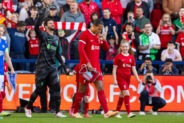 PRESTON, ENGLAND - Monday, August 7, 2023: Liverpool's captain Virgil van Dijk leads his side out before a pre-season friendly match between Liverpool FC and SV Darmstadt 98 at Deepdale. Liverpool won 3-1. (Pic by David Rawcliffe/Propaganda)