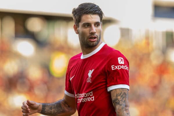 PRESTON, ENGLAND - Monday, August 7, 2023: Liverpool's Dominik Szoboszlai during a pre-season friendly match between Liverpool FC and SV Darmstadt 98 at Deepdale. Liverpool won 3-1. (Pic by David Rawcliffe/Propaganda)