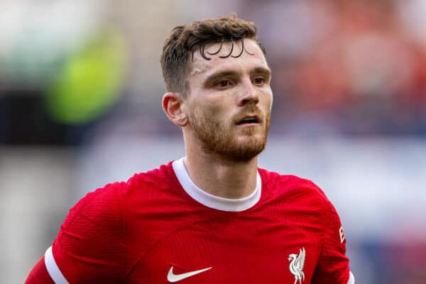 PRESTON, ENGLAND - Monday, August 7, 2023: Liverpool's Andy Robertson during a pre-season friendly match between Liverpool FC and SV Darmstadt 98 at Deepdale. Liverpool won 3-1. (Pic by David Rawcliffe/Propaganda)