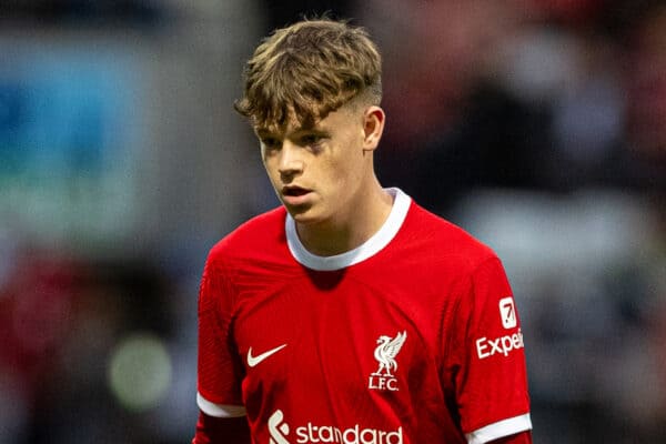 PRESTON, ENGLAND - Monday, August 7, 2023: Liverpool's James McConnell during a pre-season friendly match between Liverpool FC and SV Darmstadt 98 at Deepdale. Liverpool won 3-1. (Pic by David Rawcliffe/Propaganda)