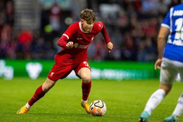 PRESTON, ENGLAND - Monday, August 7, 2023: Liverpool's James McConnell during a pre-season friendly match between Liverpool FC and SV Darmstadt 98 at Deepdale. Liverpool won 3-1. (Pic by David Rawcliffe/Propaganda)