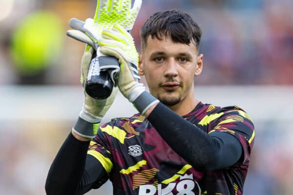 BURNLEY, ENGLAND - Friday, August 11, 2023: Burnley's goalkeeper James Trafford during the pre-match warm-up before the FA Premier League match between Burnley FC and Manchester City FC at Turf Moor. Man City won 3-0. (Pic by David Rawcliffe/Propaganda)