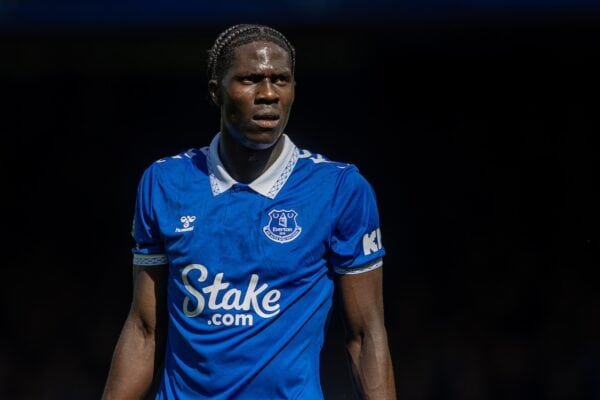 LIVERPOOL, ENGLAND - Saturday, August 12, 2023: Everton's Amadou Onana during the FA Premier League match between Everton FC and Fulham FC at Goodison Park. Fulham won 1-0. (Pic by David Rawcliffe/Propaganda)