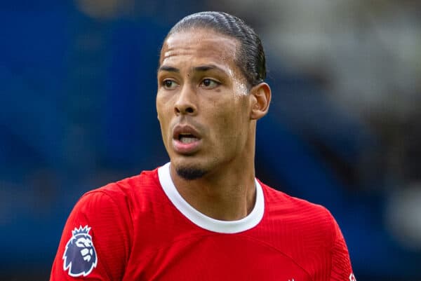 LONDON, ENGLAND - Sunday, August 13, 2023: Liverpool's captain Virgil van Dijk during the FA Premier League match between Chelsea FC and Liverpool FC at Stamford Bridge. The game ended in a 1-1 draw. (Pic by David Rawcliffe/Propaganda)