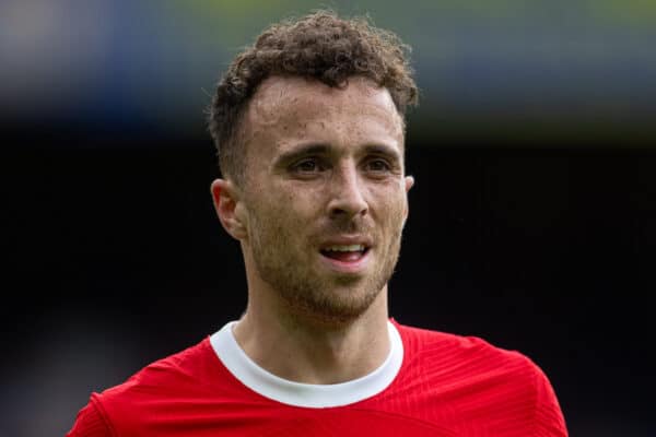 LONDON, ENGLAND - Sunday, August 13, 2023: Liverpool's Diogo Jota during the FA Premier League match between Chelsea FC and Liverpool FC at Stamford Bridge. The game ended in a 1-1 draw. (Pic by David Rawcliffe/Propaganda)