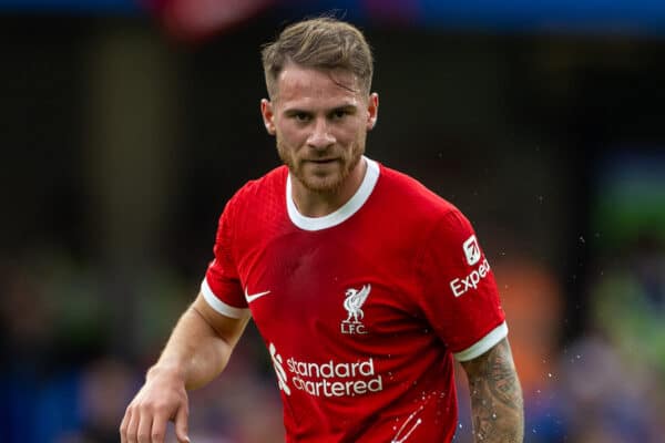 LONDON, ENGLAND - Sunday, August 13, 2023: Liverpool's Alexis Mac Allister during the FA Premier League match between Chelsea FC and Liverpool FC at Stamford Bridge. The game ended in a 1-1 draw. (Pic by David Rawcliffe/Propaganda)