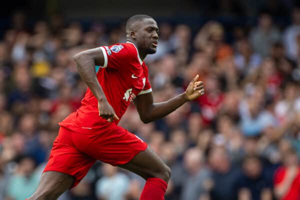 LONDON, ENGLAND - Sunday, August 13, 2023: Liverpool's Ibrahima Konaté during the FA Premier League match between Chelsea FC and Liverpool FC at Stamford Bridge. The game ended in a 1-1 draw. (Pic by David Rawcliffe/Propaganda)