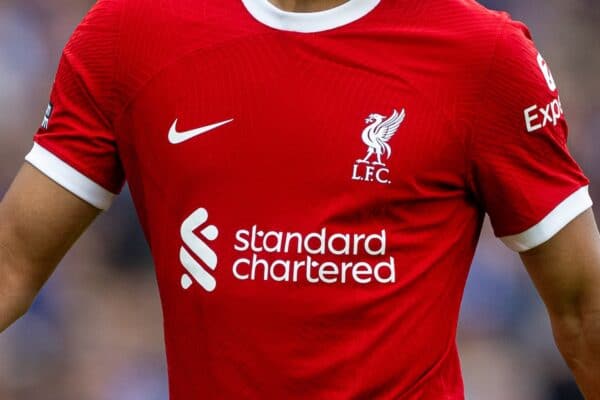 Close-up Liverpool home kit 2023-24 Nike shirt. (Pic by David Rawcliffe/Propaganda)