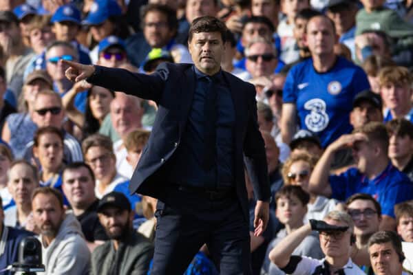 LONDON, ENGLAND - Sunday, August 13, 2023: Chelsea's Mauricio Pochettino during the FA Premier League match between Chelsea FC and Liverpool FC at Stamford Bridge. The game ended in a 1-1 draw. (Pic by David Rawcliffe/Propaganda)