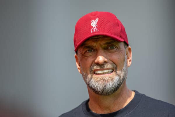 LIVERPOOL, ENGLAND - Saturday, August 19, 2023: Liverpool's manager Jürgen Klopp before the FA Premier League match between Liverpool FC and AFC Bournemouth at Anfield. Liverpool won 3-1. (Pic by David Rawcliffe/Propaganda)