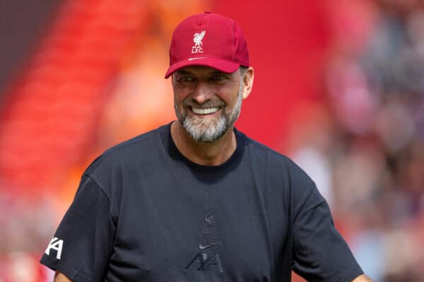 LIVERPOOL, ENGLAND - Saturday, August 19, 2023: Liverpool's manager Jürgen Klopp before the FA Premier League match between Liverpool FC and AFC Bournemouth at Anfield. Liverpool won 3-1. (Pic by David Rawcliffe/Propaganda)