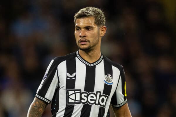 MANCHESTER, ENGLAND - Saturday, August 19, 2023: Newcastle United's Bruno Guimarães during the FA Premier League match between Manchester City FC and Newcastle United FC at the City of Manchester Stadium. Man City won 1-0. (Pic by David Rawcliffe/Propaganda)