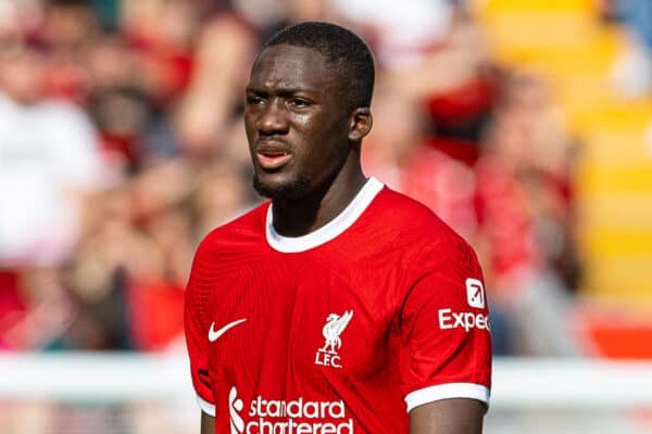 LIVERPOOL, ENGLAND - Saturday, August 19, 2023: Liverpool's Ibrahima Konaté during the FA Premier League match between Liverpool FC and AFC Bournemouth at Anfield. Liverpool won 3-1. (Pic by David Rawcliffe/Propaganda)