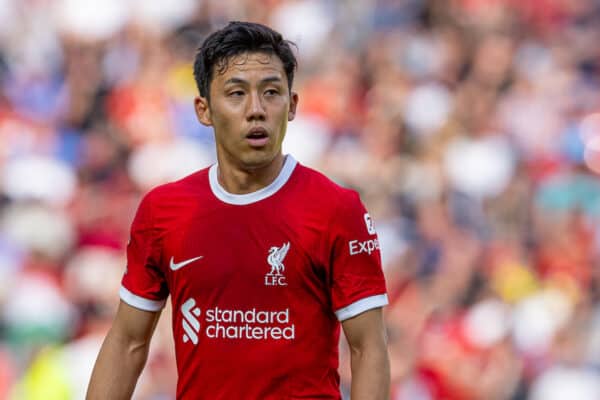 LIVERPOOL, ENGLAND - Saturday, August 19, 2023: Liverpool's Wataru Endo during the FA Premier League match between Liverpool FC and AFC Bournemouth at Anfield. Liverpool won 3-1. (Pic by David Rawcliffe/Propaganda)