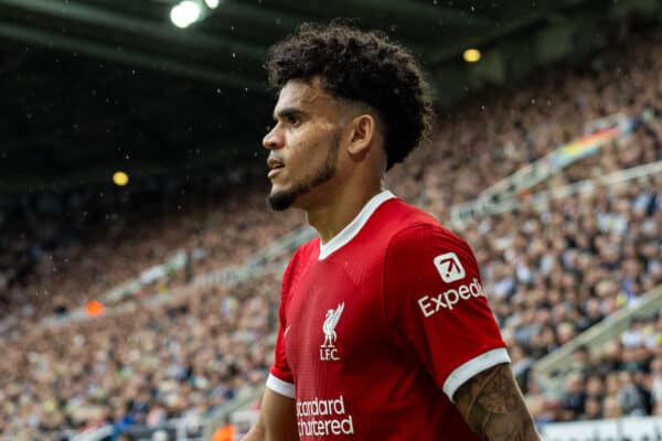 NEWCASTLE-UPON-TYNE, ENGLAND - Sunday, August 27, 2023: Liverpool's Luis Díaz walks off after being substituted during the FA Premier League match between Newcastle United FC and Liverpool FC at St James' Park. Liverpool won 2-1. (Pic by David Rawcliffe/Propaganda)