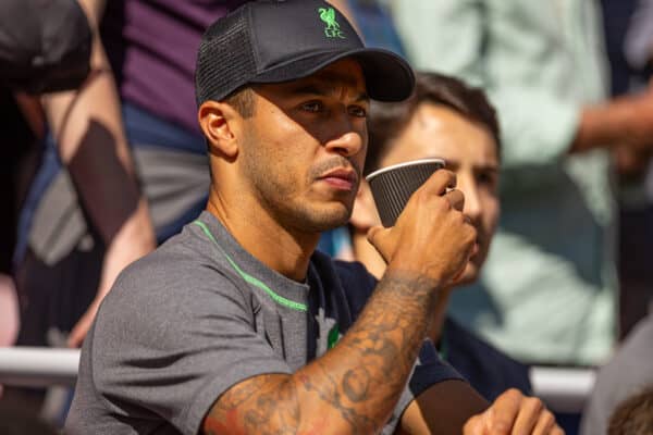 LIVERPOOL, ENGLAND - Saturday, September 2, 2023: Liverpool's injured Thiago Alcântara before the FA Premier League match between Liverpool FC and Aston Villa FC at Anfield. Liverpool won 3-0. (Pic by David Rawcliffe/Propaganda)