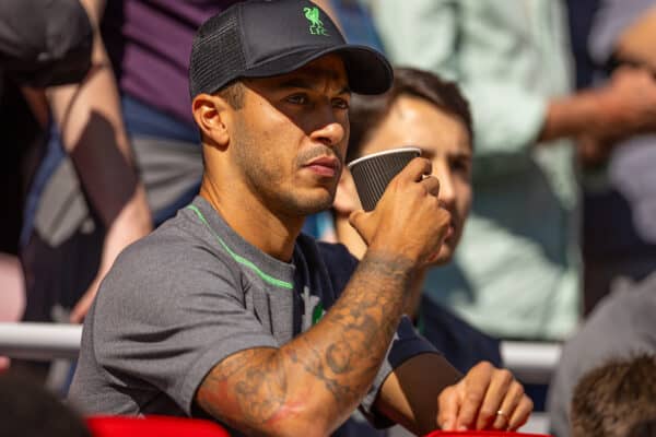 LIVERPOOL, ENGLAND - Saturday, September 2, 2023: Liverpool's injured Thiago Alcântara before the FA Premier League match between Liverpool FC and Aston Villa FC at Anfield. Liverpool won 3-0. (Pic by David Rawcliffe/Propaganda)