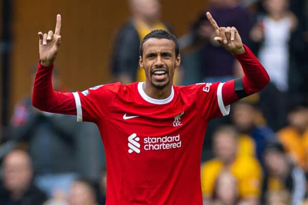 WOLVERHAMPTON, ENGLAND - Saturday, September 16, 2023: Liverpool's Joël Matip during the FA Premier League match between Wolverhampton Wanderers FC and Liverpool FC at Molineux Stadium. Liverpool won 3-1. (Pic by David Rawcliffe/Propaganda)