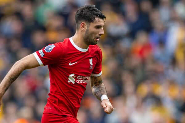 WOLVERHAMPTON, ENGLAND - Saturday, September 16, 2023: Liverpool's Dominik Szoboszlai during the FA Premier League match between Wolverhampton Wanderers FC and Liverpool FC at Molineux Stadium. Liverpool won 3-1. (Pic by David Rawcliffe/Propaganda)