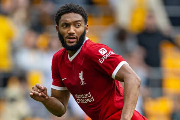 WOLVERHAMPTON, ENGLAND - Saturday, September 16, 2023: Liverpool's Joe Gomez during the FA Premier League match between Wolverhampton Wanderers FC and Liverpool FC at Molineux Stadium. Liverpool won 3-1. (Pic by David Rawcliffe/Propaganda)