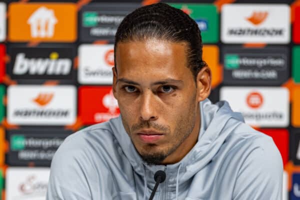 LINZ, AUSTRIA - Wednesday, September 20, 2023: Liverpool's captain Virgil van Dijk during a pre-match press conference ahead of the UEFA Europa League Group E matchday 1 game between LASK and Liverpool FC at the Raiffeisen Arena. (Pic by David Rawcliffe/Propaganda)