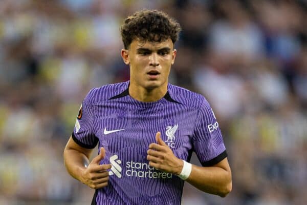 LINZ, AUSTRIA - Thursday, September 21, 2023: Liverpool's Stefan Bajcetic during the UEFA Europa League Group E matchday 1 game between LASK and Liverpool FC at the Raiffeisen Arena. Liverpool won 3-1. (Pic by David Rawcliffe/Propaganda)