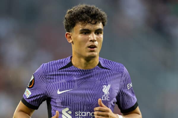 LINZ, AUSTRIA - Thursday, September 21, 2023: Liverpool's Stefan Bajcetic during the UEFA Europa League Group E matchday 1 game between LASK and Liverpool FC at the Raiffeisen Arena. Liverpool won 3-1. (Pic by David Rawcliffe/Propaganda)