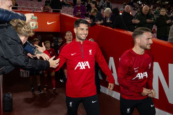 LIVERPOOL, ENGLAND - Wednesday, September 27, 2023: Liverpool's Dominik Szoboszlai walks out before the Football League Cup 3rd Round match between Liverpool FC and Leicester City FC at Anfield. Liverpool won 3-1. (Pic by David Rawcliffe/Propaganda)