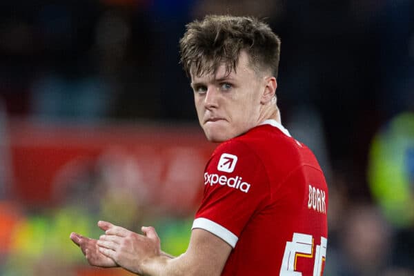 LIVERPOOL, ENGLAND - Wednesday, September 27, 2023: Liverpool's Ben Doak during the Football League Cup 3rd Round match between Liverpool FC and Leicester City FC at Anfield. Liverpool won 3-1. (Pic by David Rawcliffe/Propaganda)