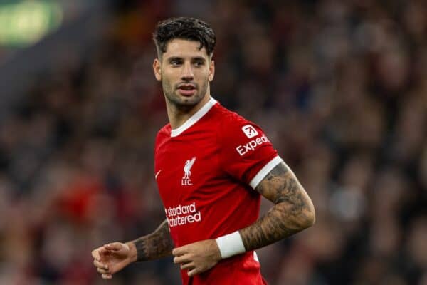 LIVERPOOL, ENGLAND - Wednesday, September 27, 2023: Liverpool's Dominik Szoboszlai during the Football League Cup 3rd Round match between Liverpool FC and Leicester City FC at Anfield. Liverpool won 3-1. (Pic by David Rawcliffe/Propaganda)