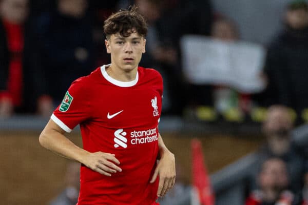 LIVERPOOL, ENGLAND - Wednesday, September 27, 2023: Liverpool's Luke Chambers during the Football League Cup 3rd Round match between Liverpool FC and Leicester City FC at Anfield. Liverpool won 3-1. (Pic by David Rawcliffe/Propaganda)
