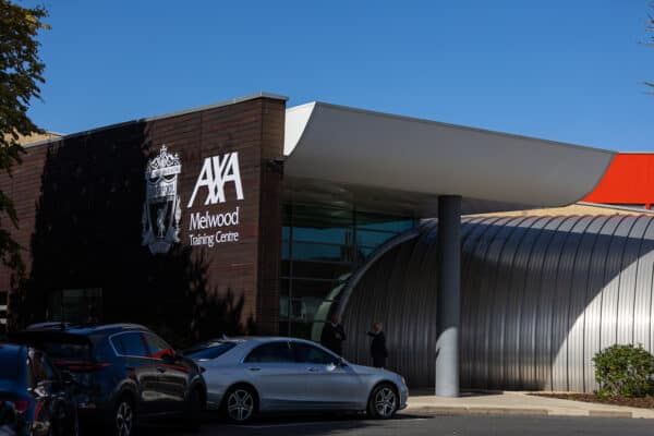 LIVERPOOL, ENGLAND - Friday, September 29, 2023: AXA branding seen before an open taining session at the AXA Melwood Training Centre ahead of the Women's Super League opening fixture between Arsenal FC and Liverpool FC. (Pic by David Rawcliffe/Propaganda)