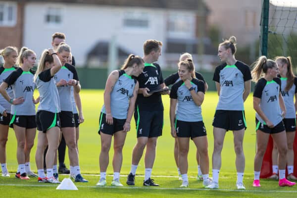 LIVERPOOL, ENGLAND - Friday, September 29, 2023: Liverpool players during an open taining session at the AXA Melwood Training Centre ahead of the Women's Super League opening fixture between Arsenal FC and Liverpool FC. (Pic by David Rawcliffe/Propaganda)