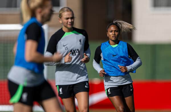 LIVERPOOL, ENGLAND - Friday, September 29, 2023: Liverpool's Taylor Hinds during an open taining session at the AXA Melwood Training Centre ahead of the Women's Super League opening fixture between Arsenal FC and Liverpool FC. (Pic by David Rawcliffe/Propaganda)