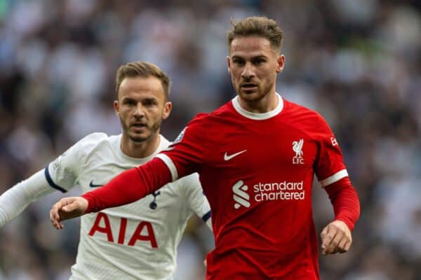 LONDON, ENGLAND – Samstag, 30. September 2023: Alexis Mac Allister aus Liverpool während des FA Premier League-Spiels zwischen Tottenham Hotspur FC und Liverpool FC im Tottenham Hotspur Stadium.  (Bild von David Rawcliffe/Propaganda)