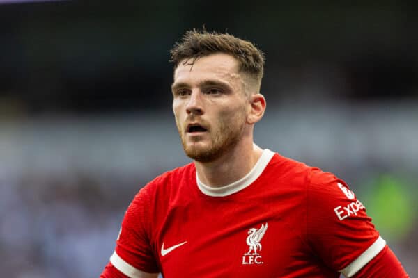 LONDON, ENGLAND - Saturday, September 30, 2023: Liverpool's Andy Robertson during the FA Premier League match between Tottenham Hotspur FC and Liverpool FC at the Tottenham Hotspur Stadium. (Pic by David Rawcliffe/Propaganda)