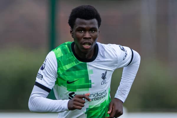 LONDON, ENGLAND - Sunday, October 1, 2023: Liverpool's Amara Nallo during the Premier League 2 Division 1 match between Crystal Palace’s Under-21’s and Liverpool FC Under-21's at the Crystal Palace Training Ground. (Pic by David Rawcliffe/Propaganda)